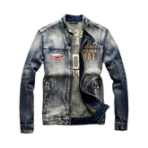 Vintage Jeansjacke mit Reißverschluss und Stickerei
